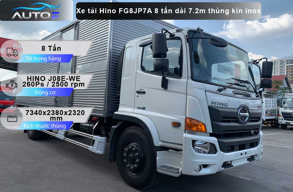 Xe tải Hino FG8JP7A (8 tấn - dài 7.2m) thùng kín inox 